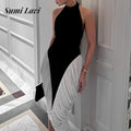 Halter Sleeveless Draped Midi Dress