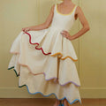 U-Neck Color-Blocked Ruffles A-Line Dress