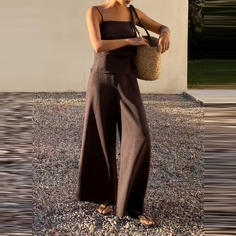 Off Shoulder Ruffle Camisole Top & Pants Set