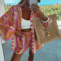 Fashion Lapel Button Cardigan Shirt Set Women