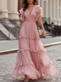 Fashion High Waist Draped Pink Dress