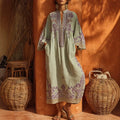 Vintage Print Draped Long Dress Size Women's Casual