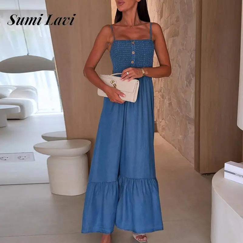 Pleat Splicing Cowboy Long Dress