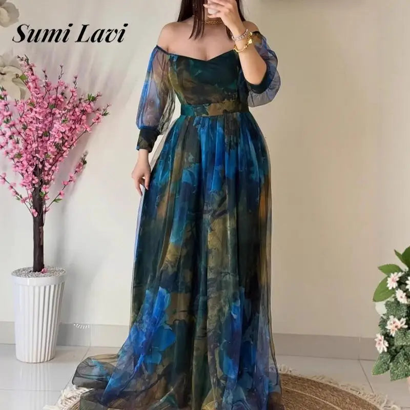 Mesh Pattern Print Dress Women's Elegant Long Sleeve