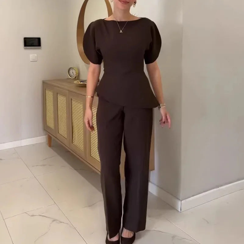 Puff Sleeve Chic Commute 2Pc Outfits