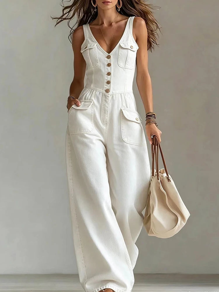 Elegant Sleeveless Denim Jumpsuit