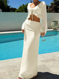Ruffled V-neck Crop Top & Skirt Set