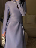 Ladies Elegant O-neck Long Sleeve Party Dress