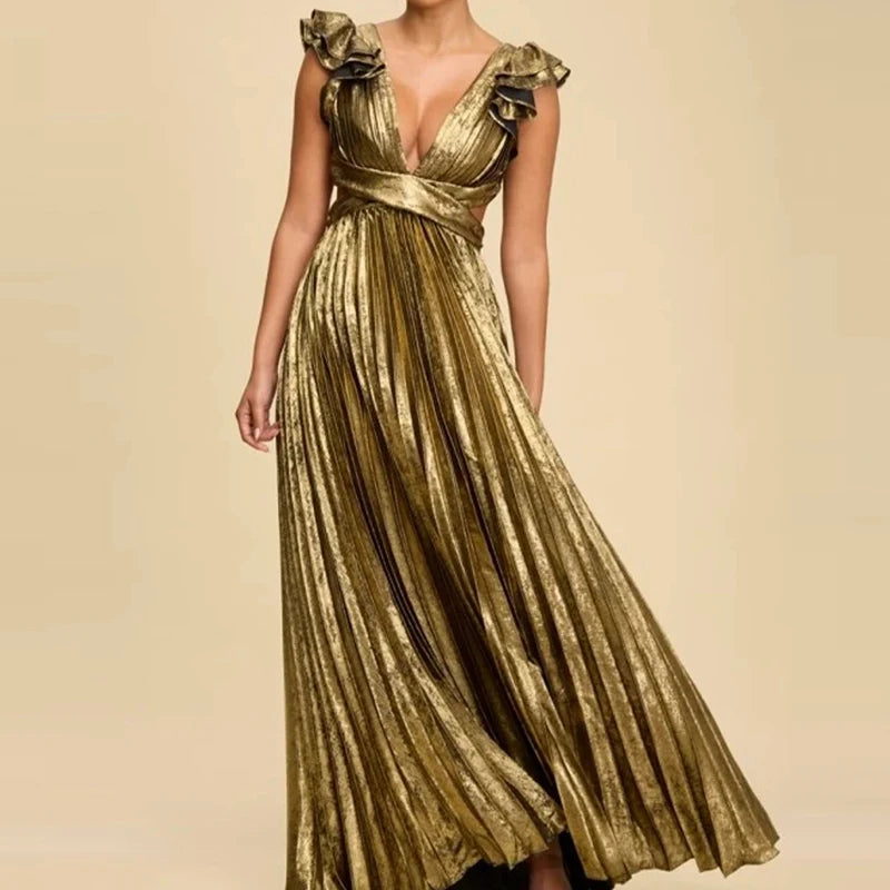 Draped Waist Swing Long Dress