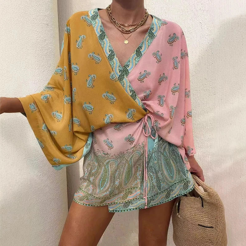 Elegant Deep V-neck Cover Up Robe Dress
