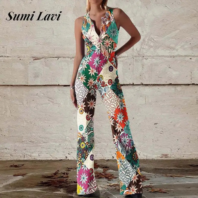 Sleeveless Backless Party Jumpsuit Print