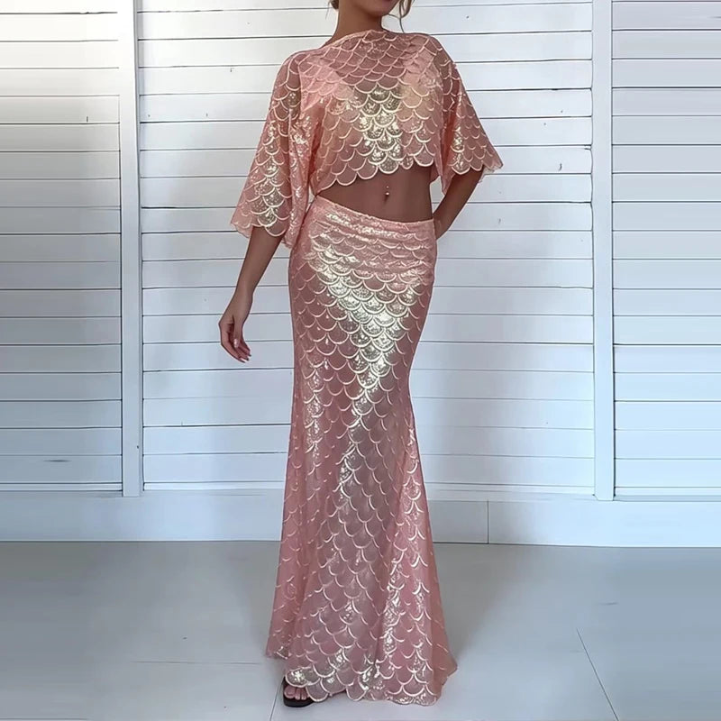 Sequin Glitter Party Top & Long Suit Size