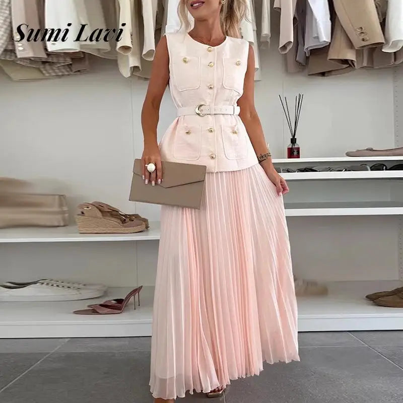 Mesh Pleated 2Pc Outfits