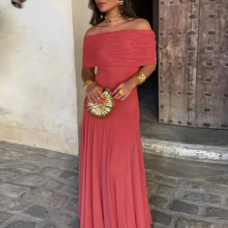 High Waist Strapless Slim Long Dress