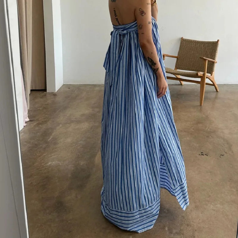 Strapless Sleeveless Blue Long Dress