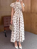 Puff Sleeves Maxi Dress Women's Elegant Polka Dot