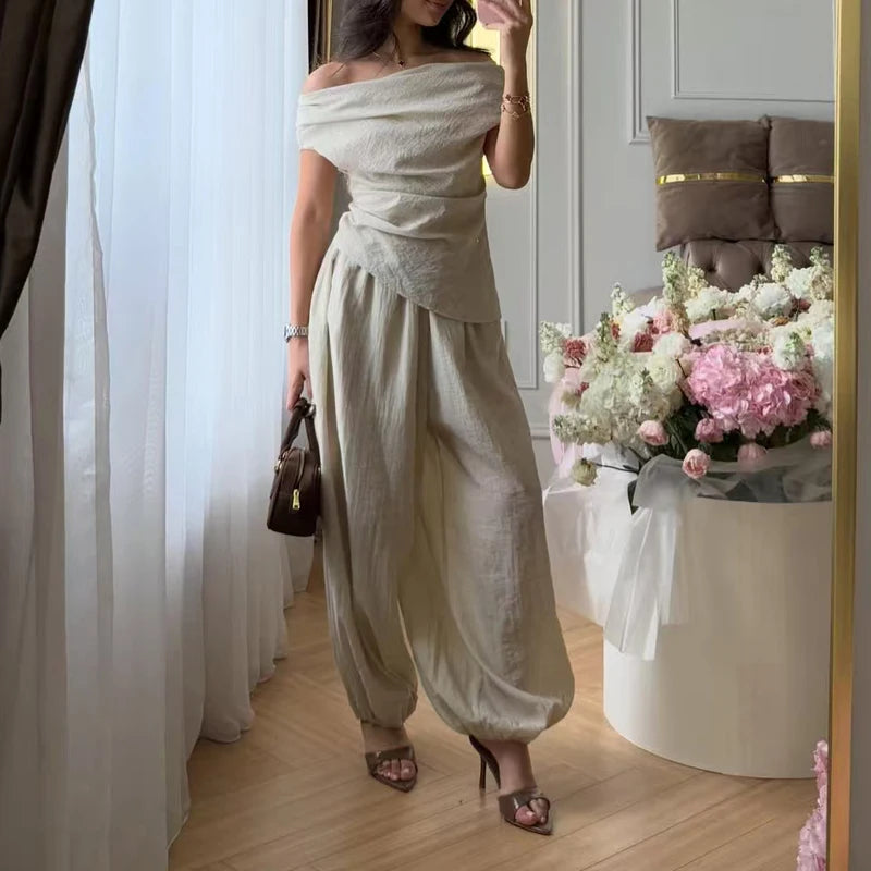 Single Shoulder Top & Pants Suit Size Women's Fashion