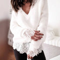 Elegant V-neck Knitted Pullover White Sweater
