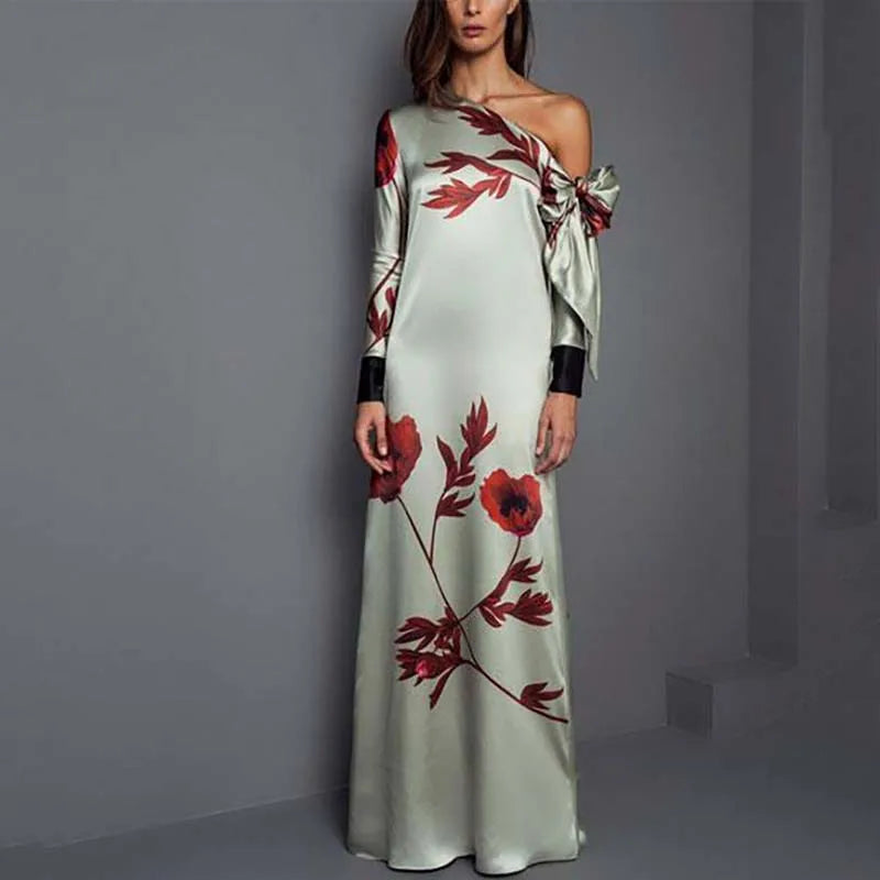 Diagonal Shoulder Bow Lace-Up Dress