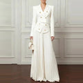 Lapel Button Blazer & Pleated Skirt Set