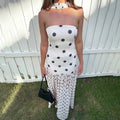 Mesh Patchwork Hem Maxi Dress Polka Dot