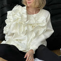 Ruffles Patchwork Sweatshirt Solid Pullover
