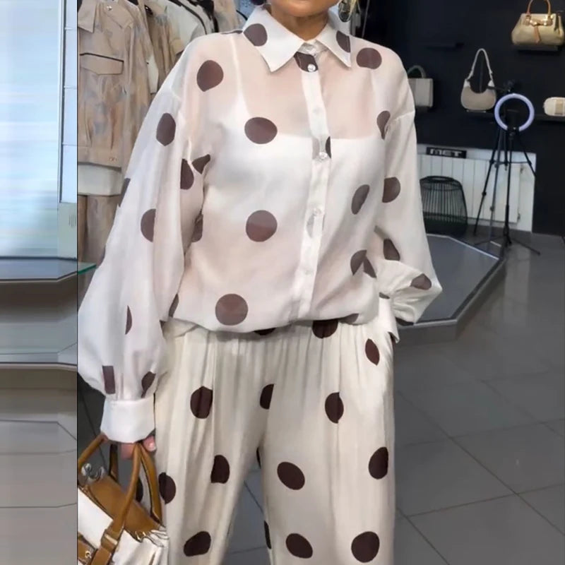 Polka Dot Print Chiffon 2Pc Set