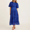 Commuter Pleated Long Dress Casual Puff Sleeve