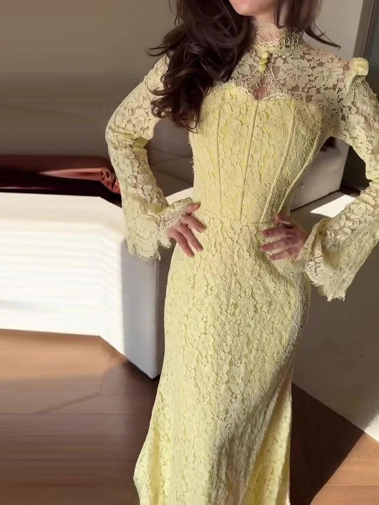 Fashion Half High Collar Gowns Women Elegant Dress