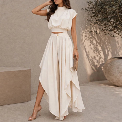 Casual Ruffled Solid 2 Piece Outfits