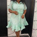 Fashion Lapel Button Lace-Up Short Dress