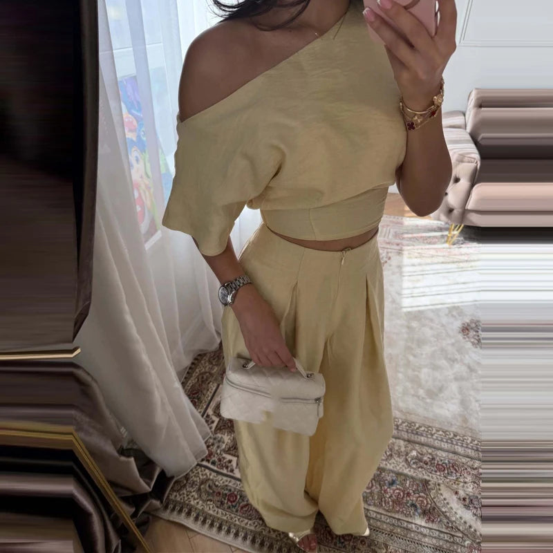 Short Sleeve Wide Leg Pant Set