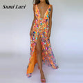 Fashion Sequins Floral Print Evening Dress