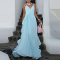 Pleated Sleeveless Sling Dress Deep V-neck Elegant