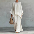 Linen Blend Shirt and Wide-Leg Pants Set