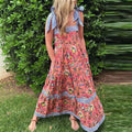 Elegant Floral Stripes Patchwork Dress Women