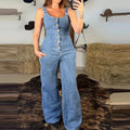 Wide Leg Denim Jumpsuit Casual Summer U-neck