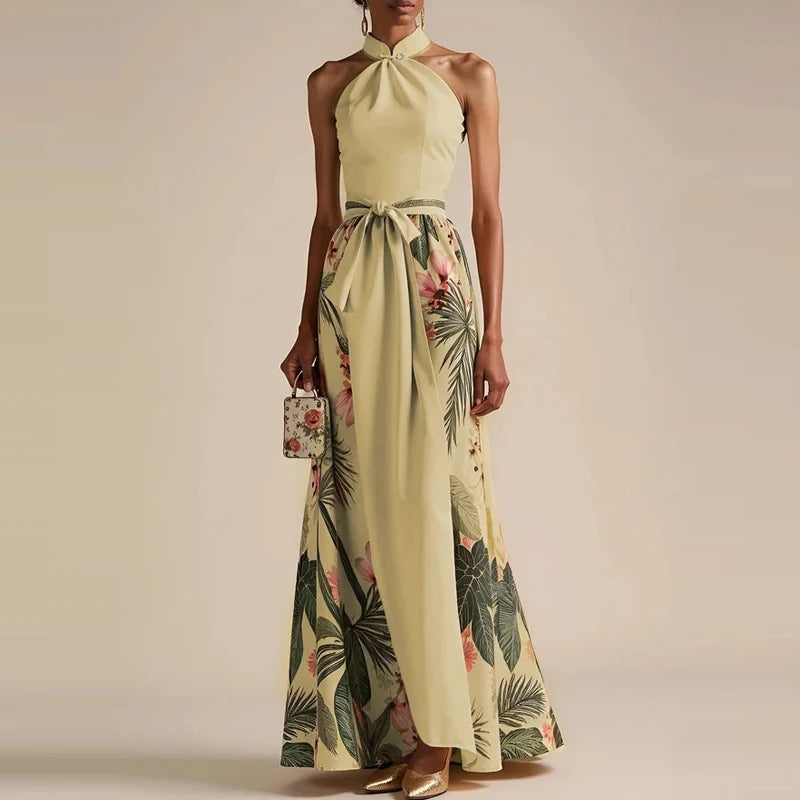 Elegant Floral Print High Waist Dress