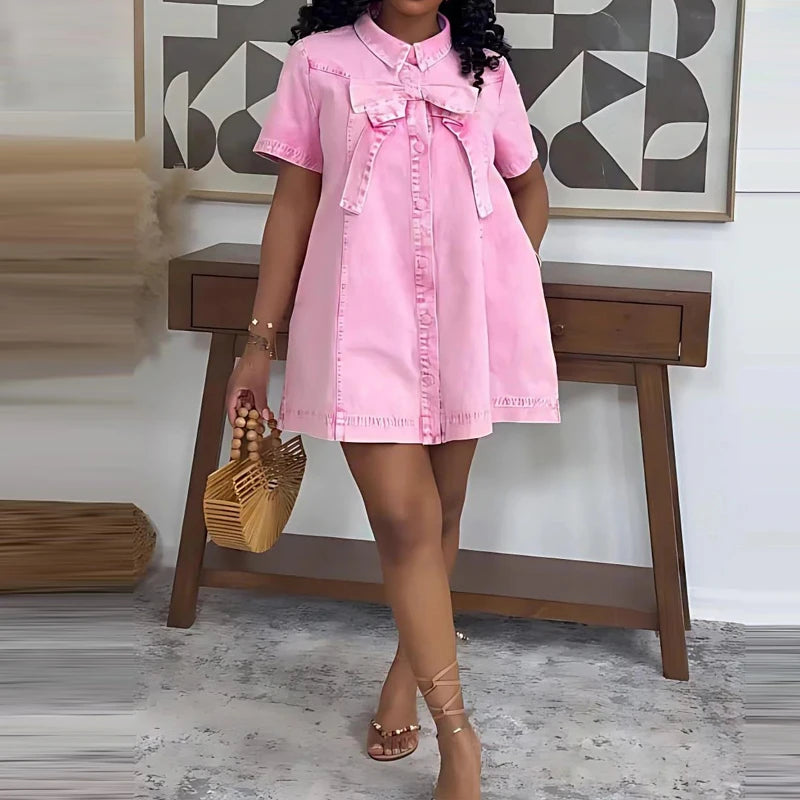 Lapel Collar Bow A-Line Dress Casual Mini Fashion