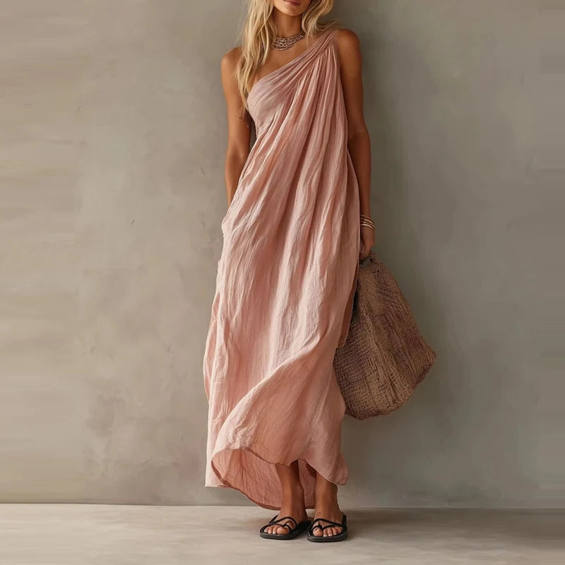 Sleeveless Slanted Shoulder Loose Party Dress