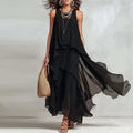 Irregular Chiffon Dress with Ruffle Layers