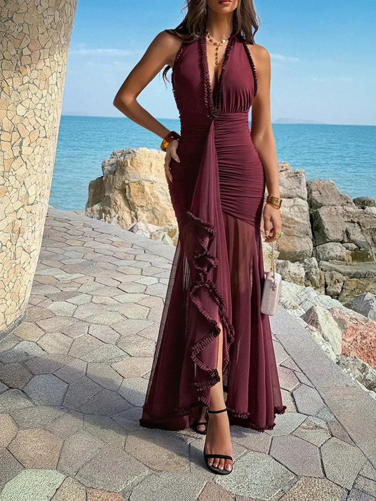 Draped Slim Long Dress