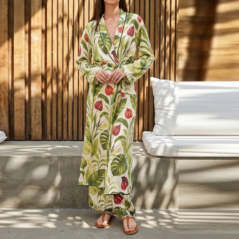 Lace Up Cardigan & Pant Set Size Women's Elegant