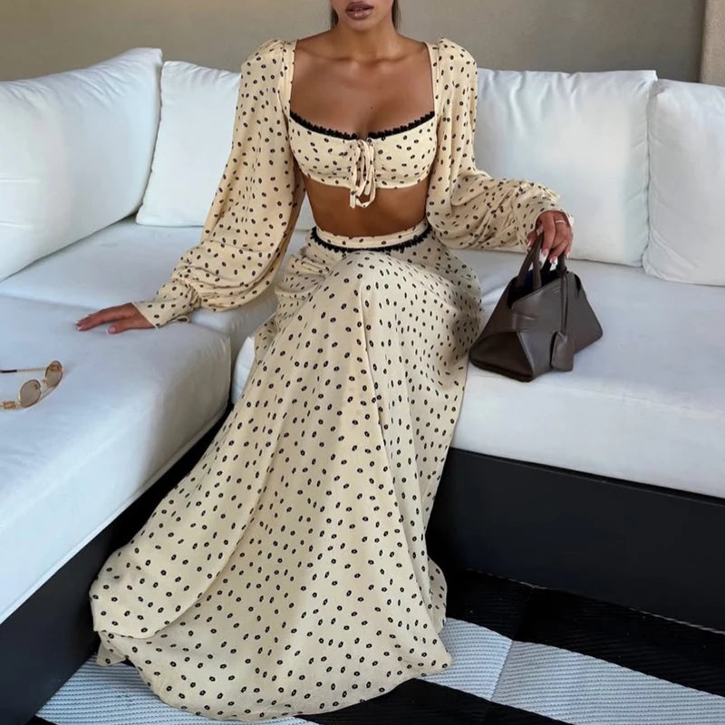 Puff Sleeve Crop Top & Skirt Suit