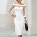 Mesh Splicing Solid Color Midi Dress
