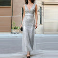 Shinny Embroidered Solid Party Dress
