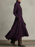 Casual Pocket Long Sleeve Solid Long Dress