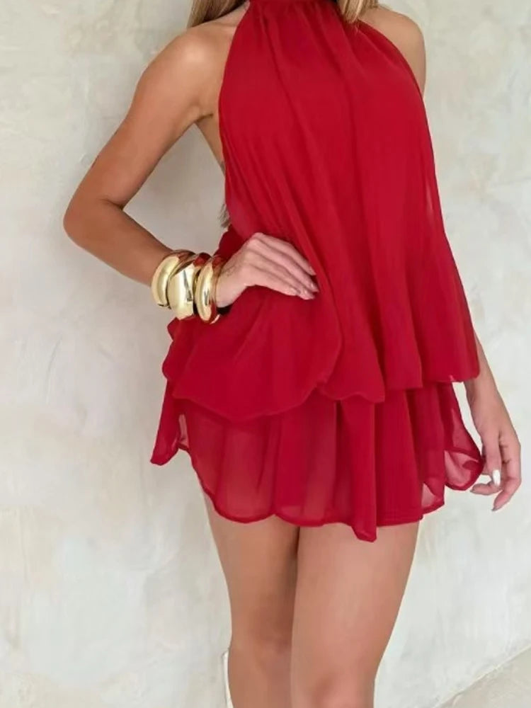 Puffy Short Dress with Lace-Up