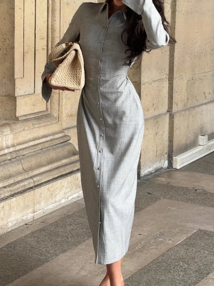 Button Solid Shirt Dress Size Women's Casual