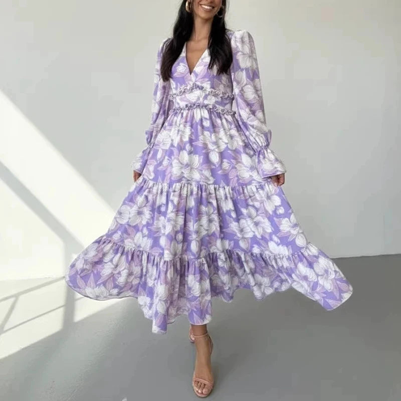 Floral Printed Pleated Dress Size Women's Fashion